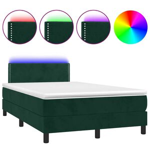 vidaXL Cama box spring colch&oacute;n y LED terciopelo verde oscuro 120x190cm