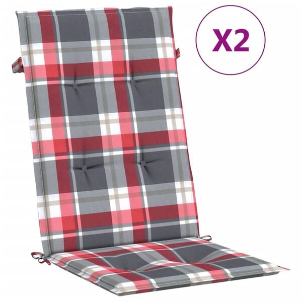 vidaXL Coj&iacute;n silla jard&iacute;n respaldo alto 2 uds cuadros rojo 120x50x3 cm
