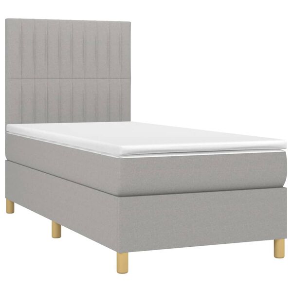 vidaXL Cama box spring colch&oacute;n y luces LED tela gris claro 90x200 cm