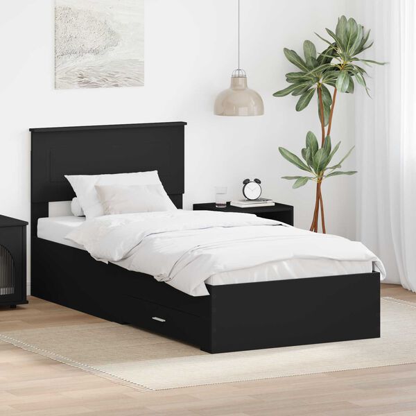 vidaXL Estructura de cama con cabecera Negro y Plata 75 x 190 cm
