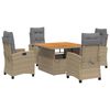 vidaXL Set comedor de jard&iacute;n 5 pzas con cojines rat&aacute;n sint&eacute;tico beige