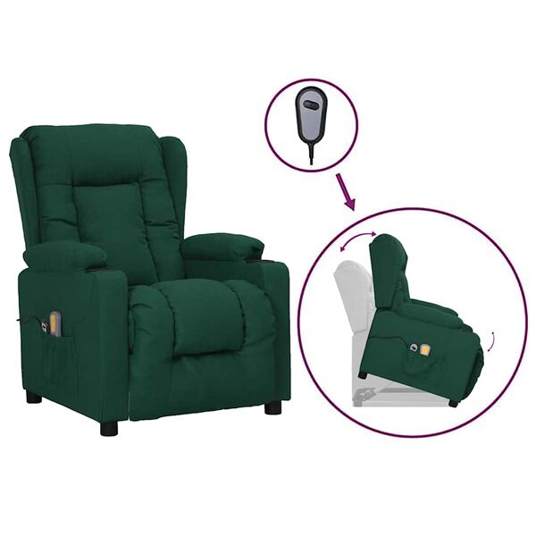 vidaXL Sill&oacute;n de masaje elevable tela verde oscuro