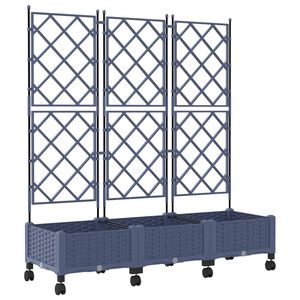 vidaXL Jardinera con enrejado y ruedas 3 uds. Gris 120 x 40 x 131,5 cm
