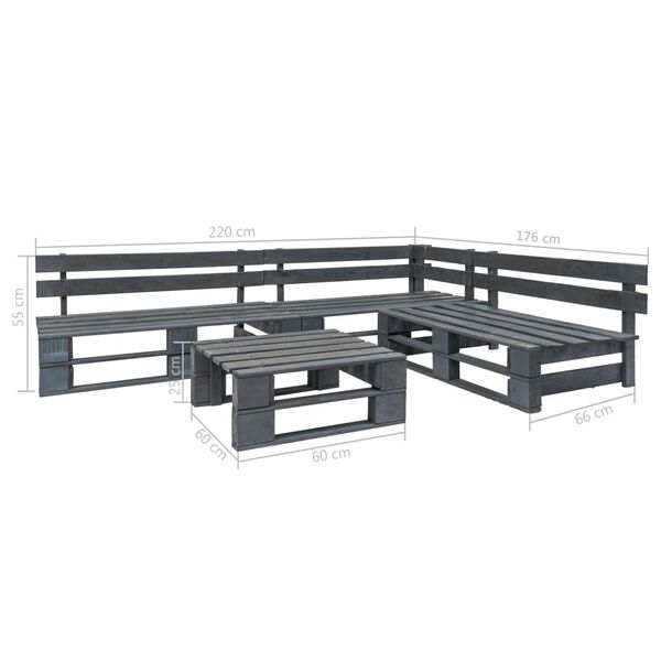 vidaXL Set de muebles de palets para jard&iacute;n 4 piezas madera gris