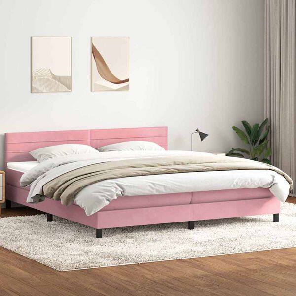 vidaXL Cama box spring con colch&oacute;n y LED terciopelo rosa 180x220 cm