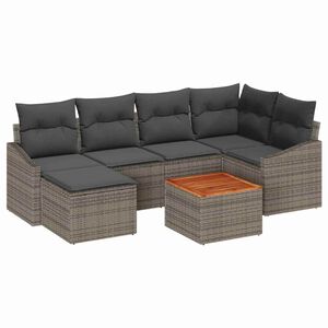 vidaXL Conjunto de sof&aacute;s de jard&iacute;n 7 pcs Gris rat&aacute;n sint&eacute;tico