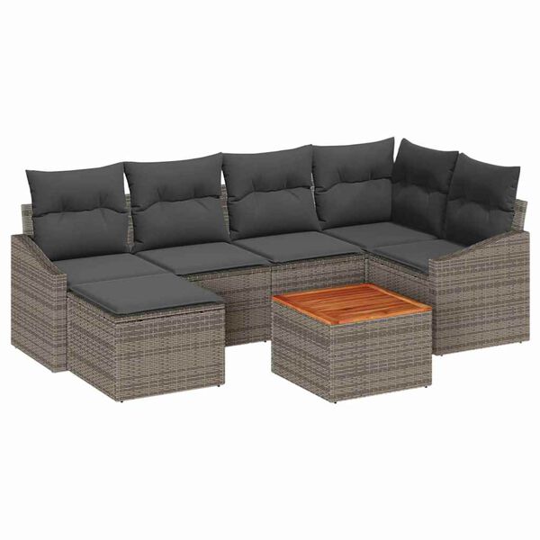 vidaXL Conjunto de sof&aacute;s de jard&iacute;n 7 pcs Gris rat&aacute;n sint&eacute;tico