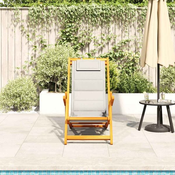 vidaXL Silla de playa plegable con reposabrazos gris claro