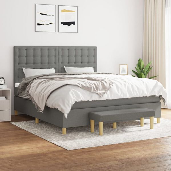 vidaXL Cama box spring con colch&oacute;n tela gris oscuro 180x200 cm