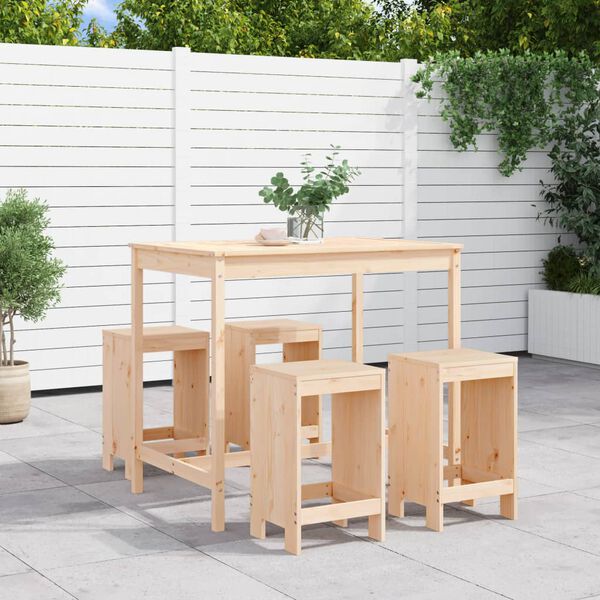 vidaXL Set de mesa y taburetes altos jard&iacute;n 5 pzas madera maciza pino
