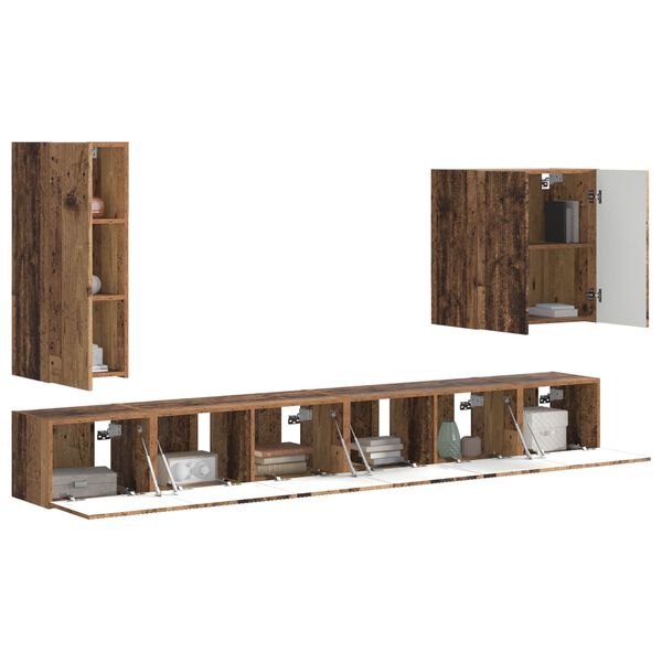 vidaXL Conjunto de mueble para TV de pared 6 pcs Madera envejecida