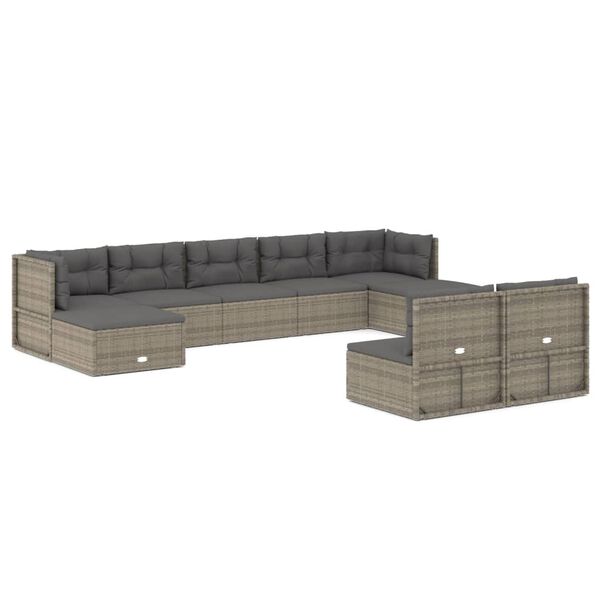 vidaXL Set de muebles de jardín 9 pzas y cojines ratán sintético gris