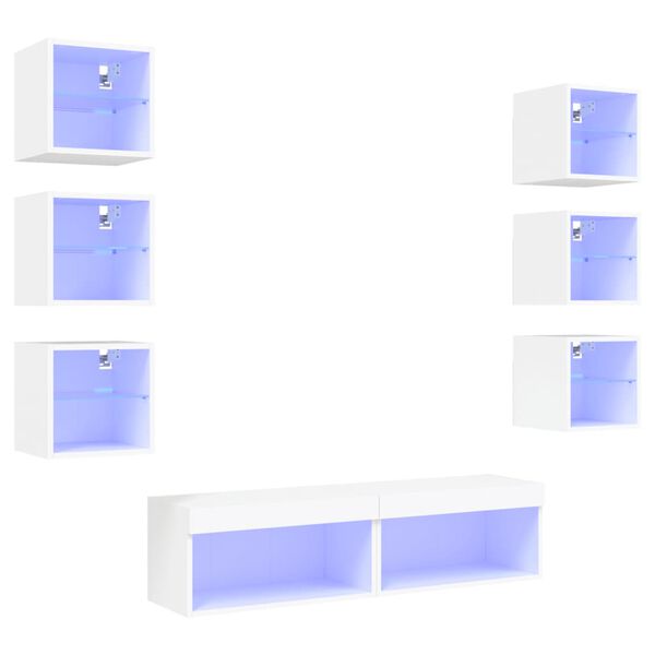 vidaXL Muebles de TV de pared con LED 8 pzas madera ingenier&iacute;a blanco