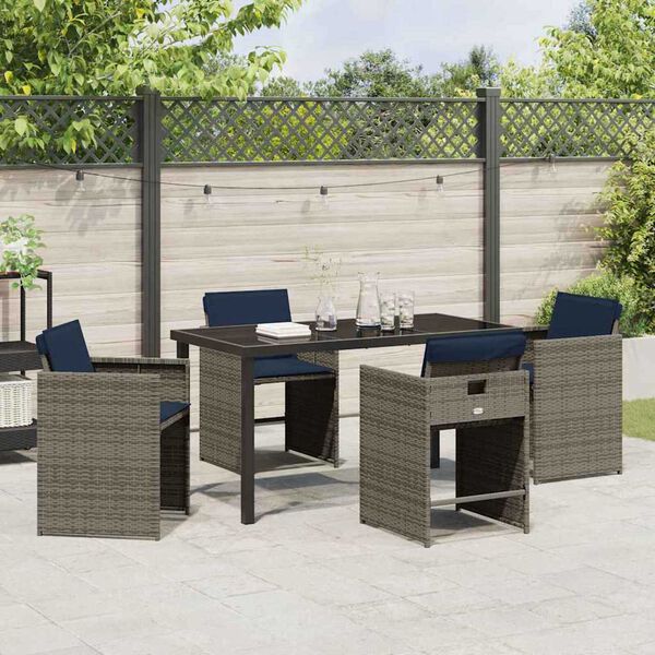 vidaXL Conjunto de Comedor de Jard&iacute;n 5 pcs Gris rat&aacute;n sint&eacute;tico