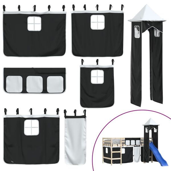vidaXL Cortinas para camas altas con torre poliéster blanco y negro
