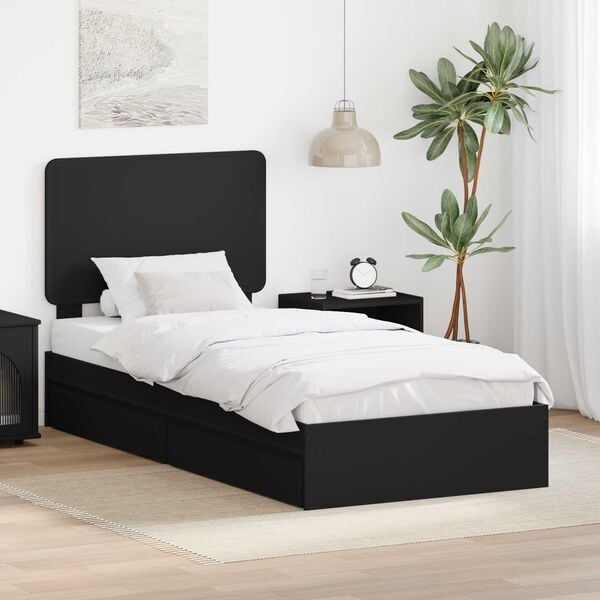 vidaXL Cama con almacenamiento Negro 75 x 190 cm Madera de ingenier&iacute;a
