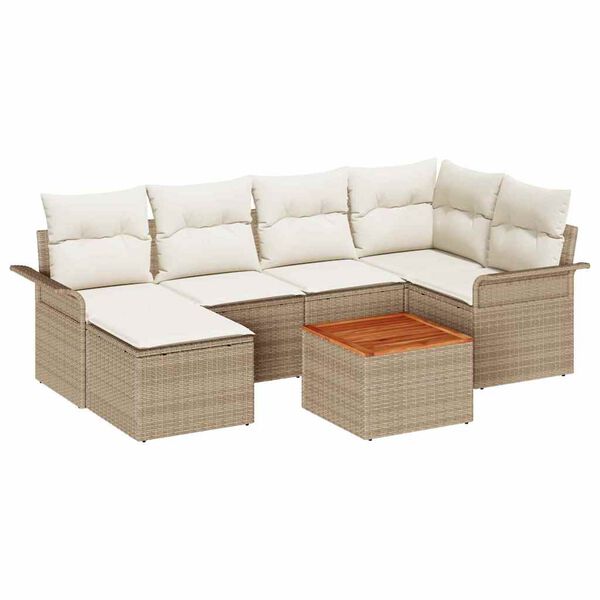 vidaXL Conjunto de sof&aacute;s de jard&iacute;n 7 pcs Beige rat&aacute;n sint&eacute;tico