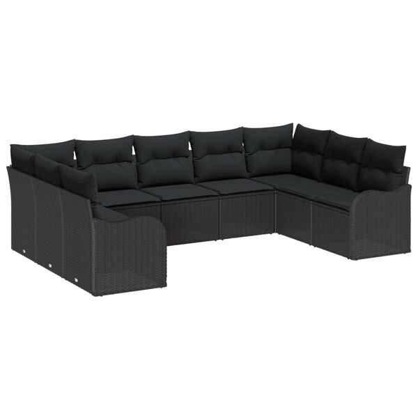 vidaXL Conjunto de sof&aacute; de jard&iacute;n 9 pcs Negro rat&aacute;n sint&eacute;tico