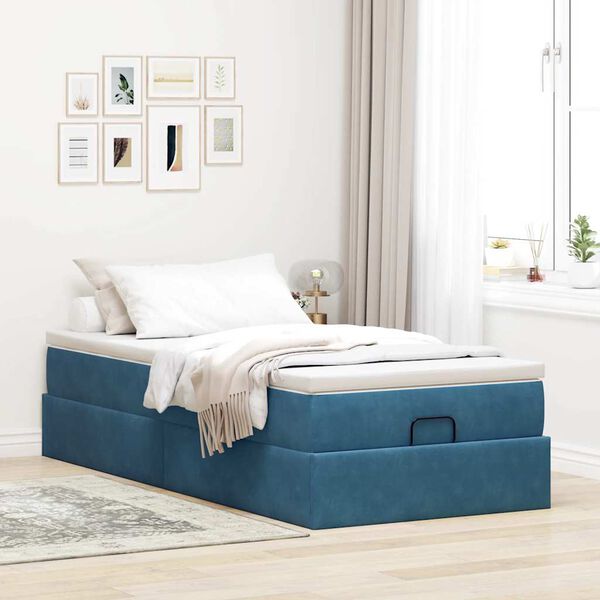 vidaXL Estructura de cama otomana colch&oacute;n terciopelo azul oscuro