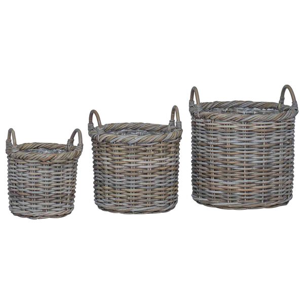 vidaXL Cesta para Plantas 3 pcs Gris Kubu Rat&aacute;n Kubu