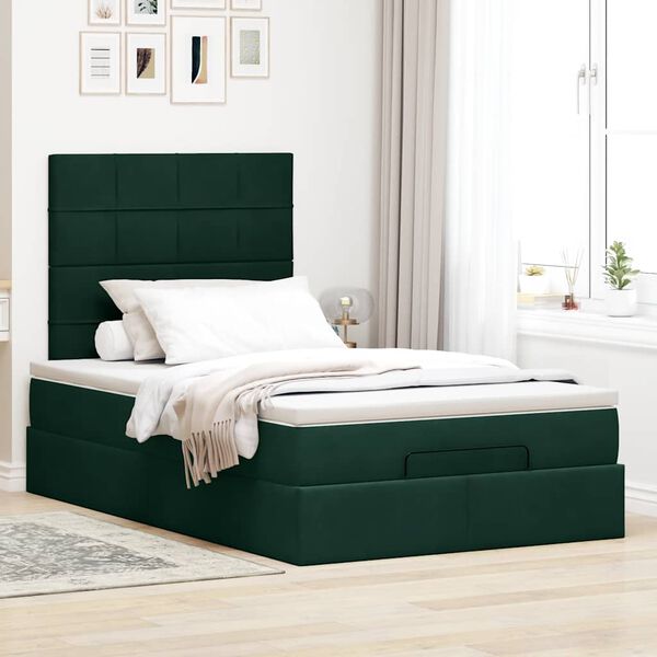 vidaXL Estructura cama otomana colchones terciopelo verde oscuro