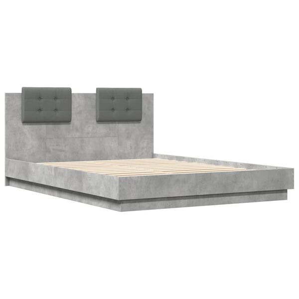 vidaXL Cama con cabecero madera de ingenier&iacute;a gris hormig&oacute;n 120x200 cm