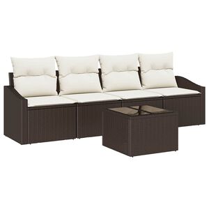 vidaXL Juego de Sof&aacute; 5 uds. Marr&oacute;n y crema rat&aacute;n sint&eacute;tico