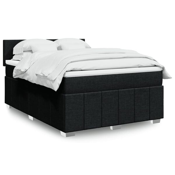 vidaXL Cama box spring con colch&oacute;n tela negro 160x200 cm
