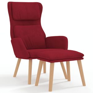 vidaXL Sill&oacute;n de relax con taburete terciopelo rojo tinto