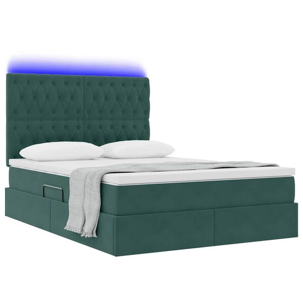 vidaXL Cama con almacenamiento y LED con LED Verde oscuro 140 x 190 cm