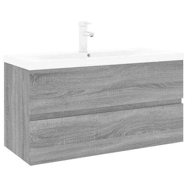 vidaXL Mueble de ba&ntilde;o con lavabo madera contrachapada gris Sonoma