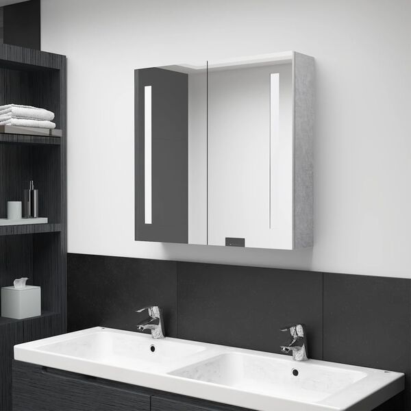 vidaXL Armario de ba&ntilde;o con espejo LED gris hormig&oacute;n 62x14x60 cm