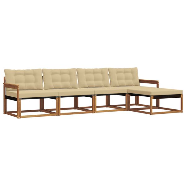 vidaXL Conjunto de sof&aacute;s de exterior con coj&iacute;n 5 pcs Natural y Beige
