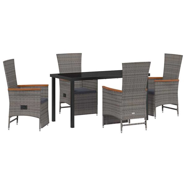 vidaXL Conjunto de Comedor de Jard&iacute;n 5 pcs Gris rat&aacute;n sint&eacute;tico
