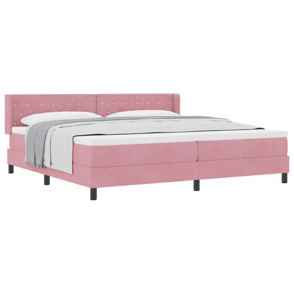 vidaXL Cama tipo Box Spring con colch&oacute;n Rosa 200 x 200 cm Terciopelo
