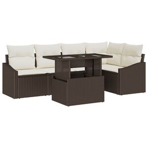 vidaXL Conjunto de sof&aacute; de jard&iacute;n 6 uds. Marr&oacute;n y crema