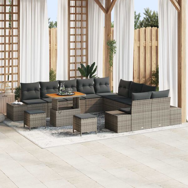 vidaXL Conjunto de sof&aacute;s de jard&iacute;n 13 pcs Gris rat&aacute;n sint&eacute;tico