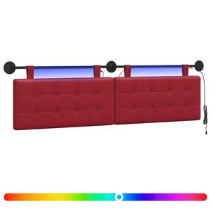 vidaXL Cabecero colgante Con luz LED Rojo vino Cuero sint&eacute;tico