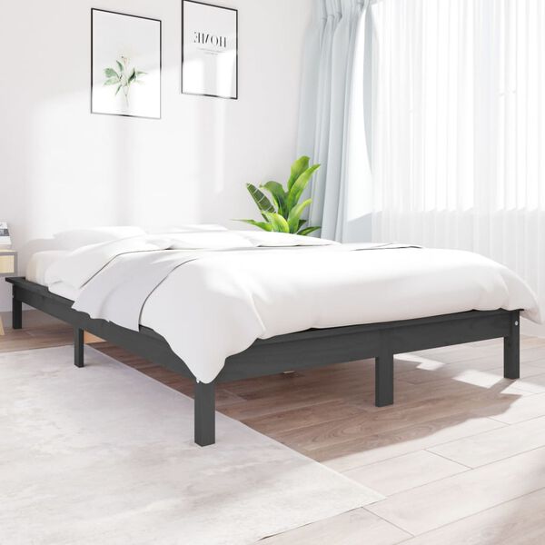 vidaXL Estructura de cama de madera maciza de pino gris 200x200 cm