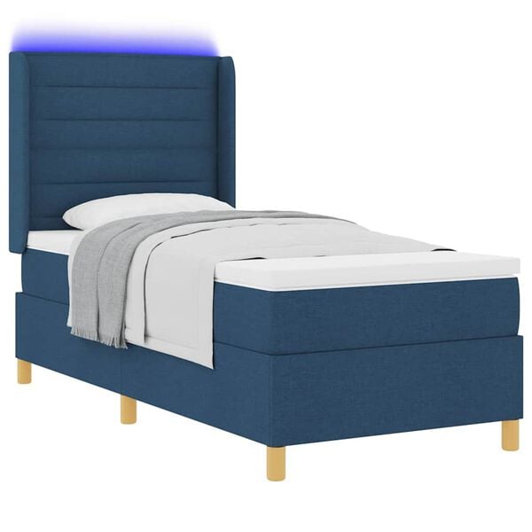 vidaXL Cama tipo Box Spring con colch&oacute;n con LED Azul 90 x 190 cm tela