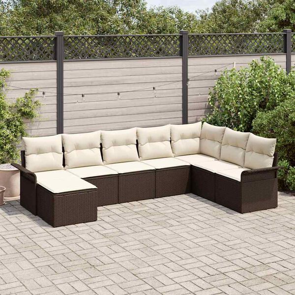 vidaXL Conjunto de sof&aacute; de jard&iacute;n 8 pcs Marr&oacute;n rat&aacute;n sint&eacute;tico