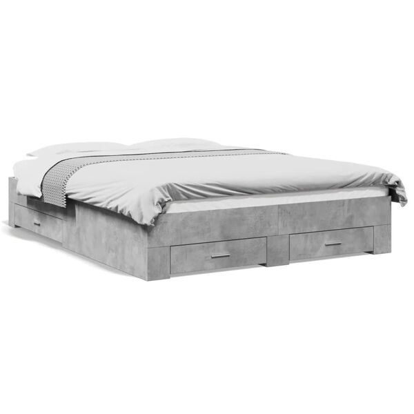 vidaXL Cama con cajones madera ingenier&iacute;a gris hormig&oacute;n 140x200 cm