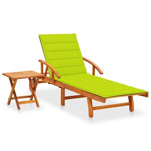 vidaXL Tumbona de jard&iacute;n con mesa y coj&iacute;n madera maciza de acacia