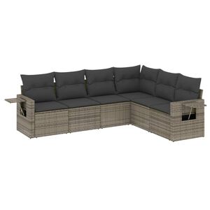 vidaXL Set de muebles de jard&iacute;n 6 pzas y cojines rat&aacute;n sint&eacute;tico gris