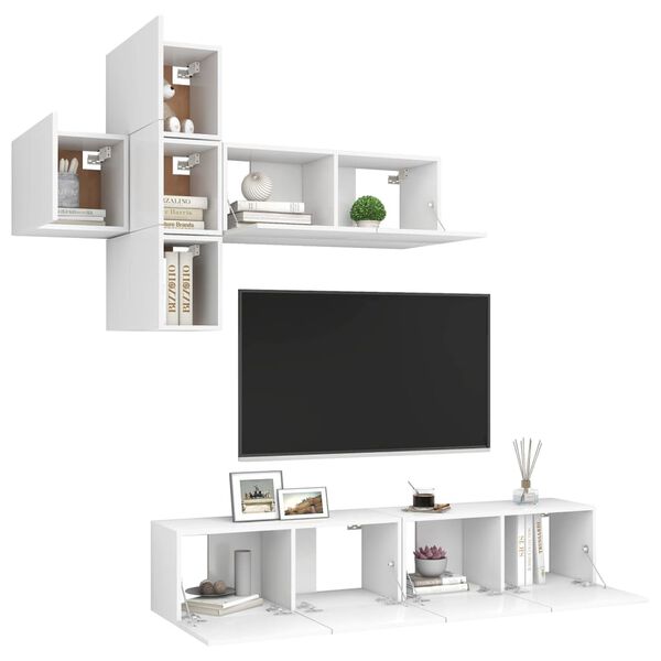 vidaXL Set de muebles de sal&oacute;n TV 7 piezas madera de ingenier&iacute;a blanco