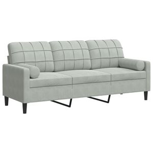vidaXL Sof&aacute; de 3 plazas con cojines terciopelo gris claro 180 cm
