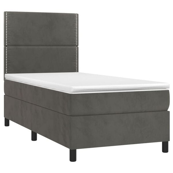 vidaXL Cama box spring colch&oacute;n y LED terciopelo gris oscuro 80x200 cm