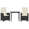 vidaXL Set comedor de jard&iacute;n 3 pzas con cojines rat&aacute;n sint&eacute;tico negro
