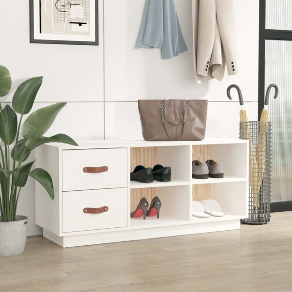 vidaXL Banco zapatero madera maciza de pino blanco 100x34x45 cm