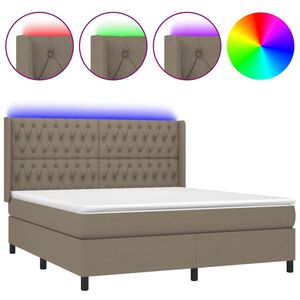 vidaXL Cama box spring colch&oacute;n y luces LED tela gris taupe 180x200 cm